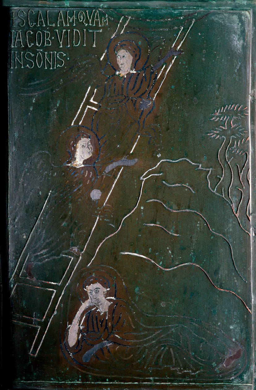 Jacob sees in dream the angels ascending and descending the bronze door tile scale made in Constantinople in 1076. Monte Sant