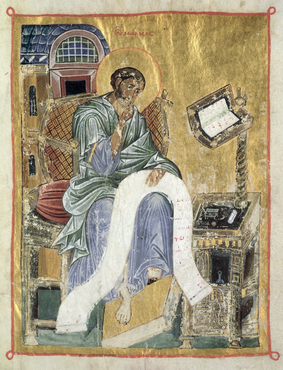 St. Mark writing his Gospel (leaf from a Psalter) by Byzantine