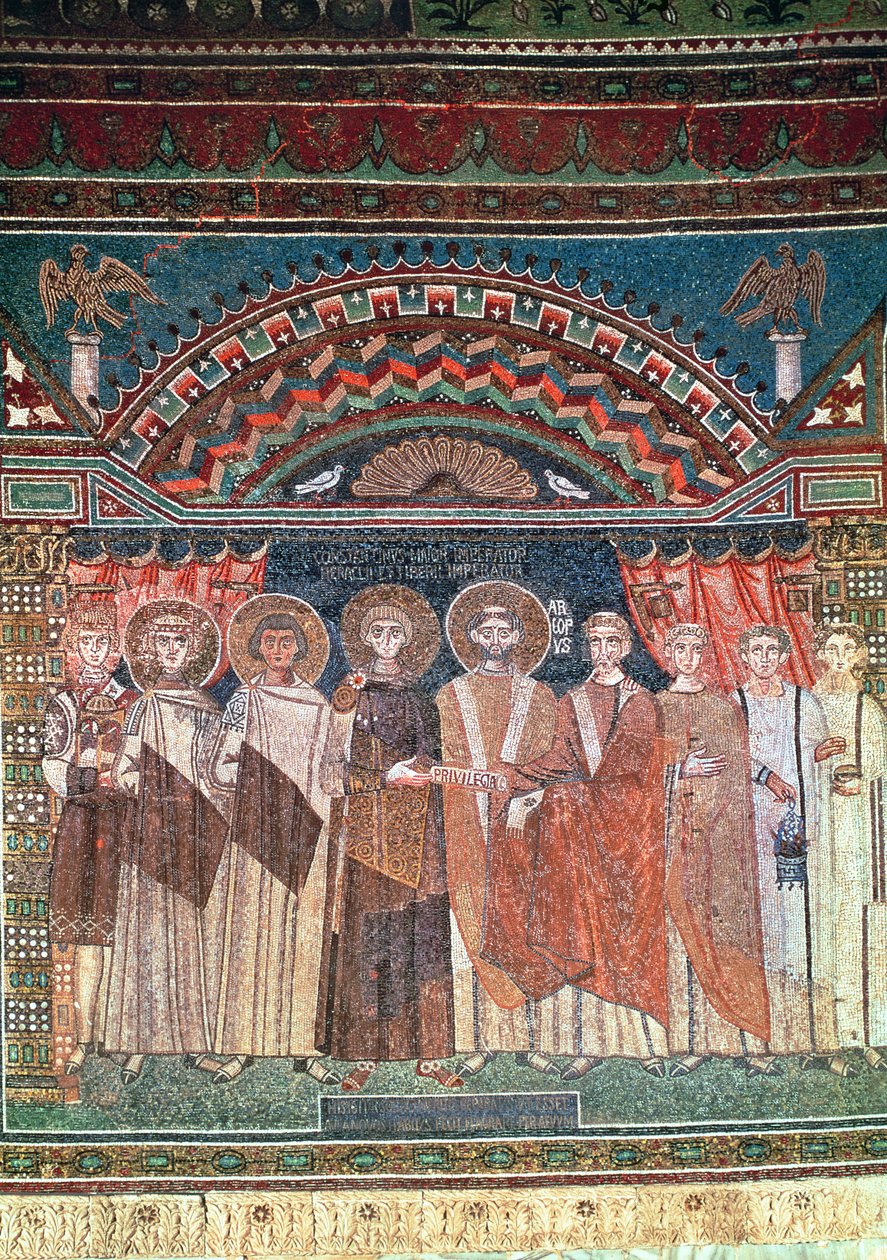 Constantine IV granting Bishop Reparatus privileges for the church of Ravenna by Byzantine School