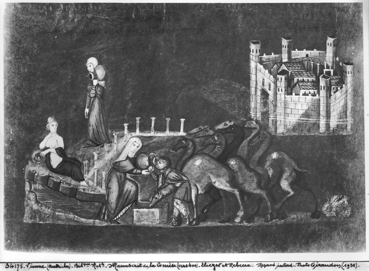 Rebecca and Eliezer at the well, from the Vienna Genesis by Byzantine School