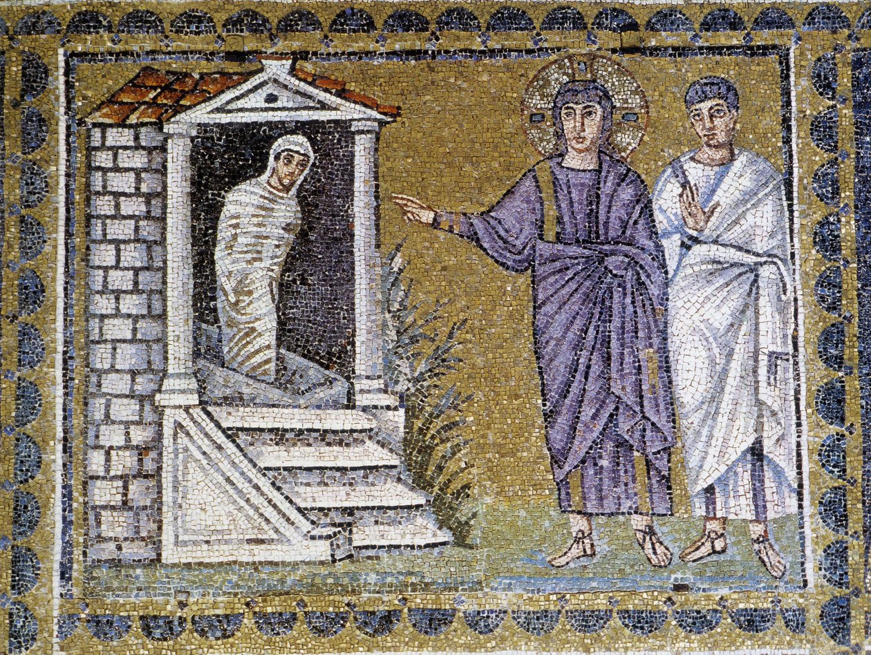 Resurrection of Lazarus (mural mosaic at the church of Saint Apollinar, Ravenna) by Byzantine School
