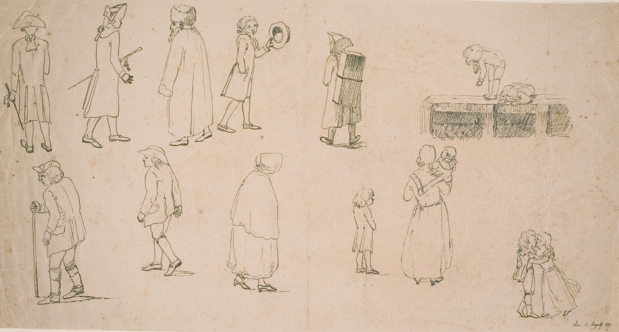 Various Figures, including 2 Groups with Playing Children and 