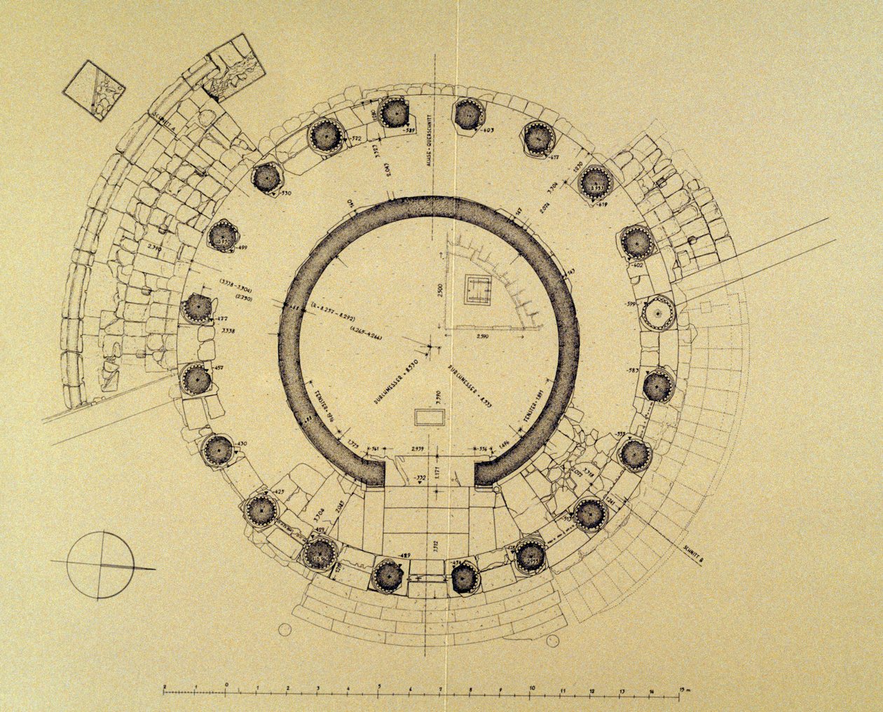 Floor plan of Temple of Vesta or Hercules Victor, by German archaeologist Friedrich Rakob (1931-2007) by J.B. and Brown J. Rowbotham