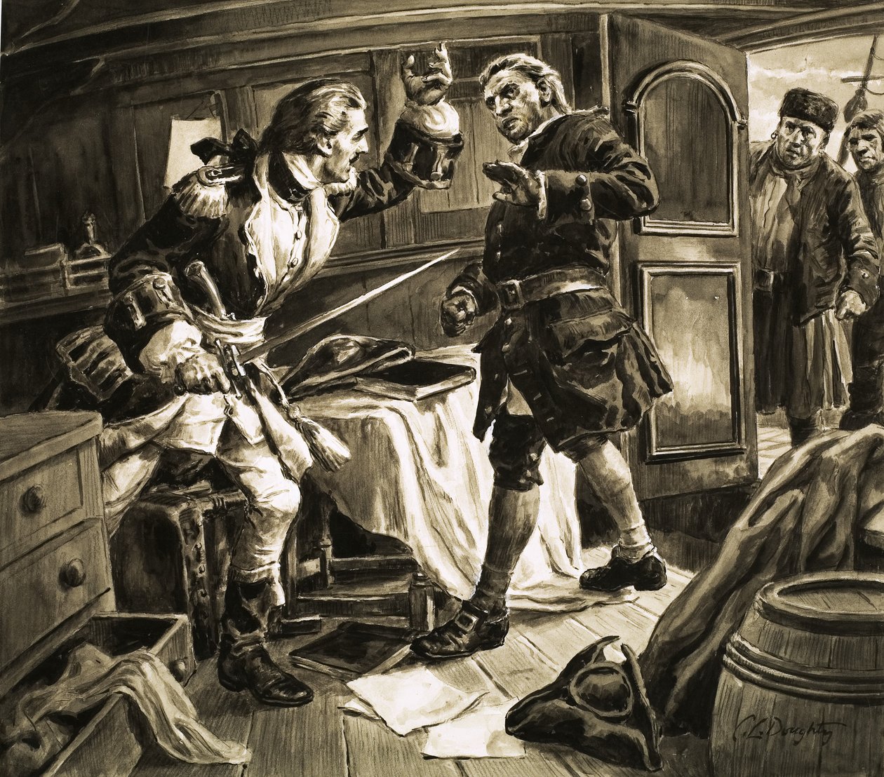 Sword in Hand, the Spanish Coastguard Captain Lunged at Captain Jenkins by C.L. Doughty