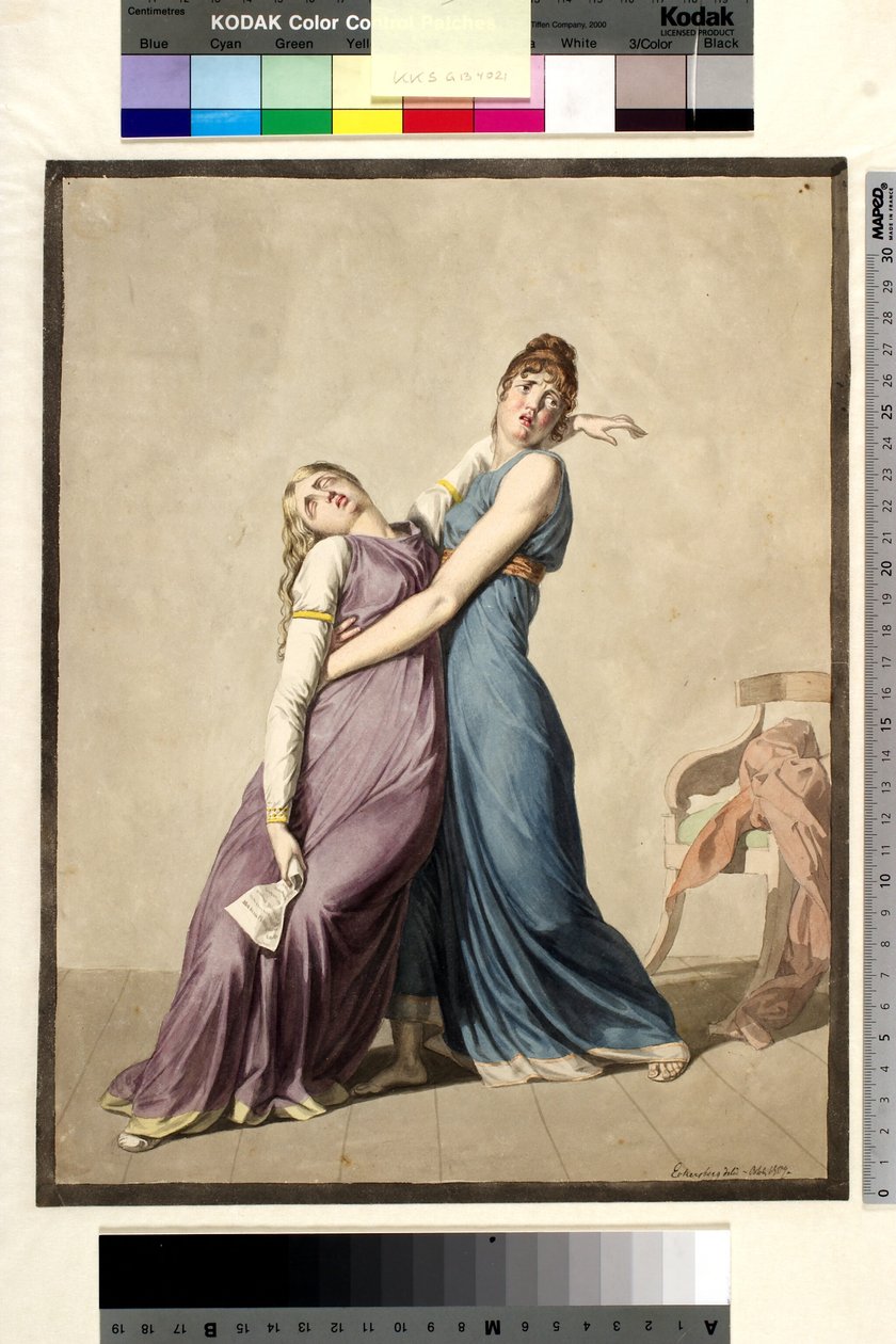 A Woman is Supporting Another Woman, Who has Fainted upon Reading a Letter by Christoffer Wilhelm Eckersberg