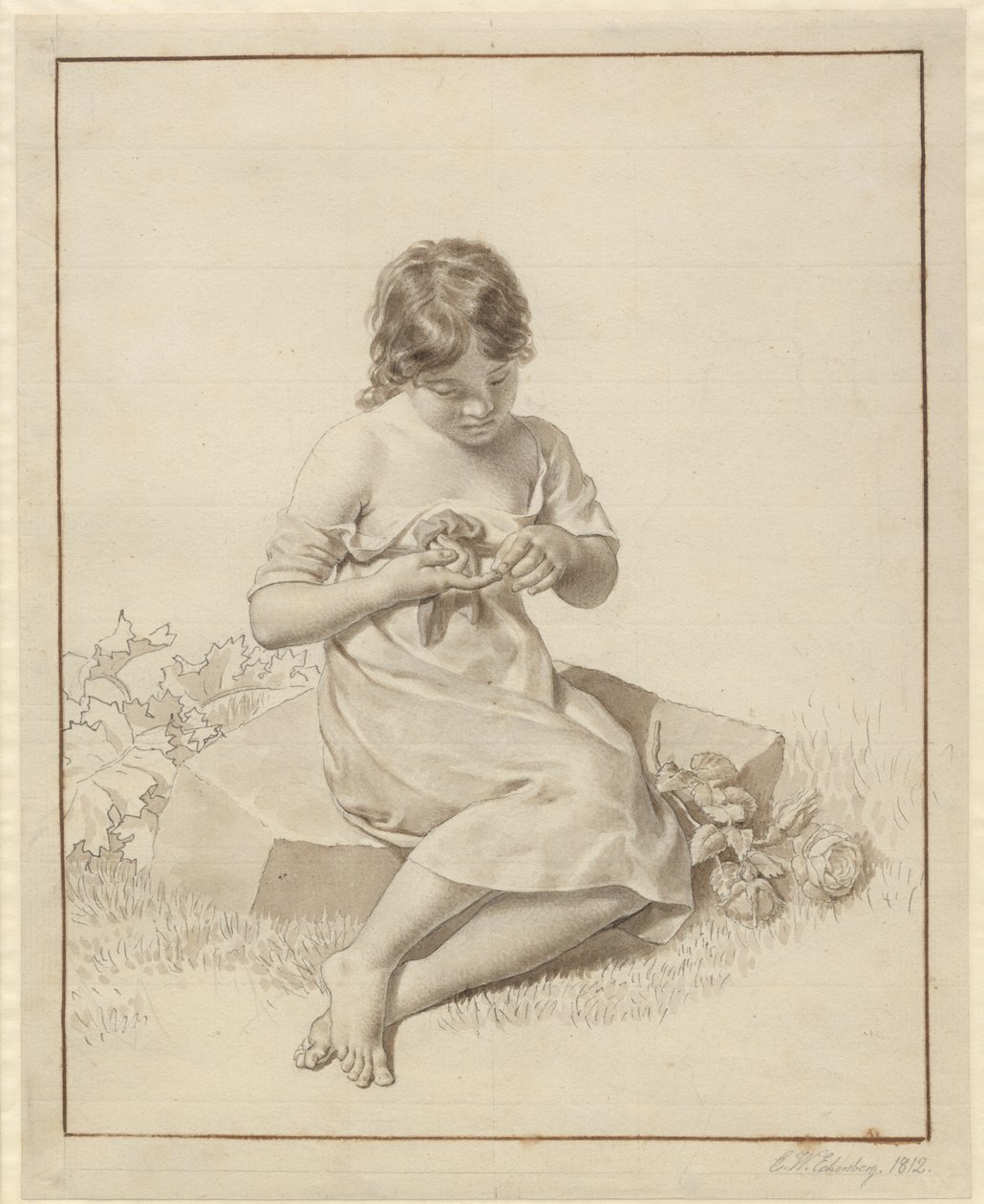 A Little Girl Who Pricked Her Finger on a Rose Thorn by Christoffer Wilhelm Eckersberg
