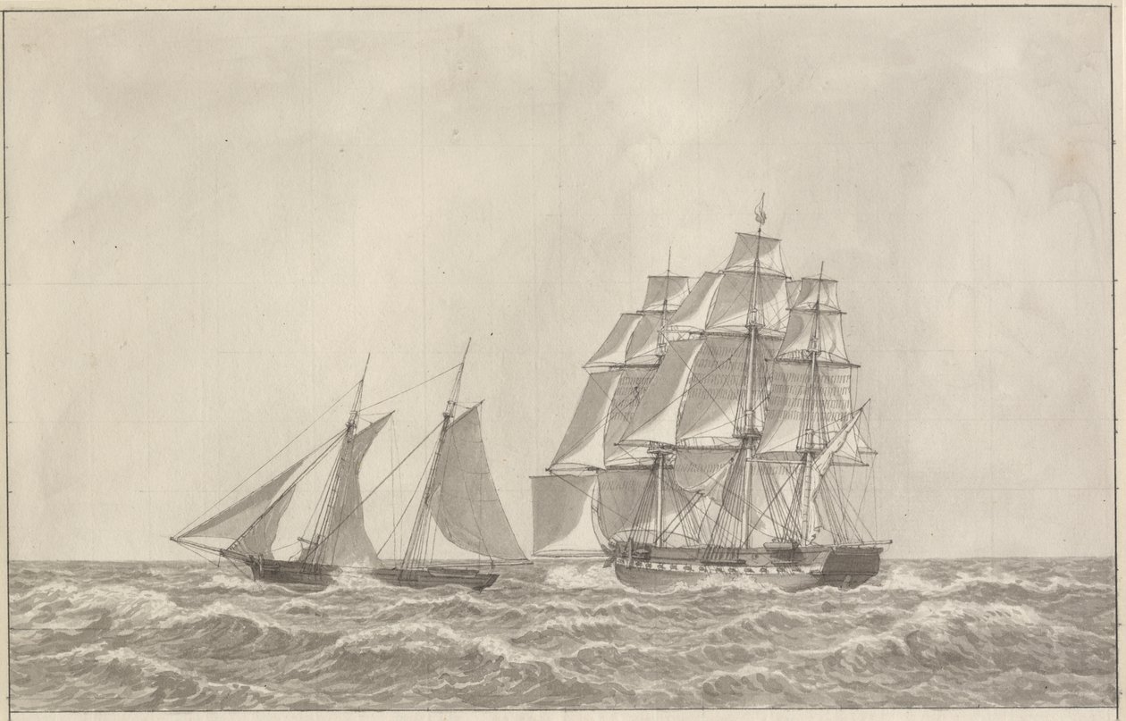 A schooner running down a pursuing frigate by Christoffer Wilhelm Eckersberg