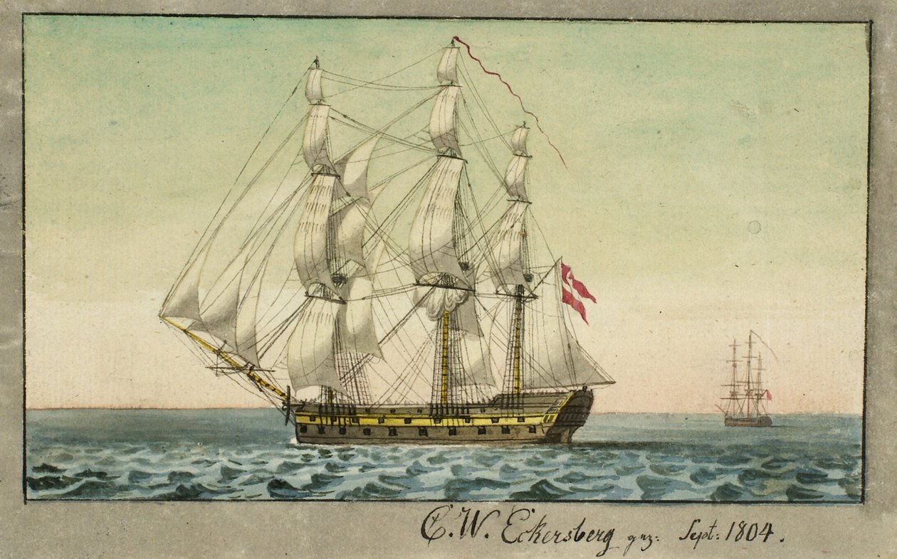 A Danish Warship Under Sail, Seen from the Leeward Side by Christoffer Wilhelm Eckersberg