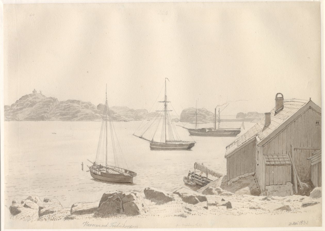 Frederiksværn Harbor at Larviksfjorden, Norway by Christoffer Wilhelm Eckersberg