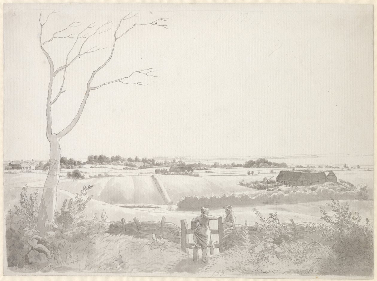 Landscape with Peasant Girl by a Stone Fence by Christoffer Wilhelm Eckersberg