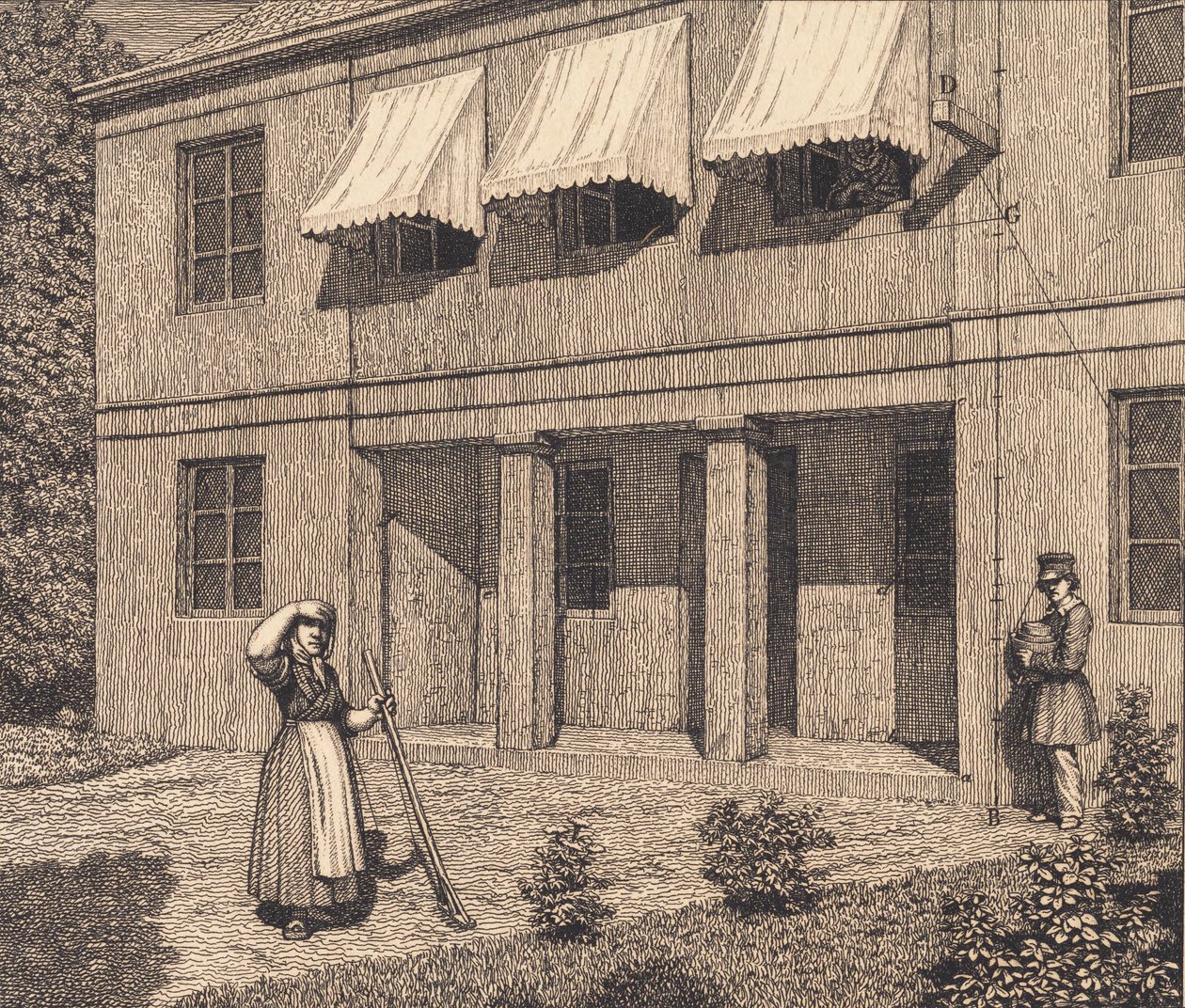 Outside a villa. Illustration for "Linearperspectiven", Plate V by Christoffer Wilhelm Eckersberg