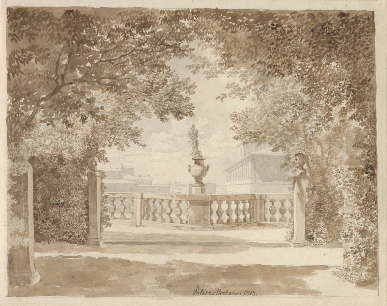 View from the Garden of Palazzo Barberini Towards the Palace and Quirinal, Rome by Christoffer Wilhelm Eckersberg