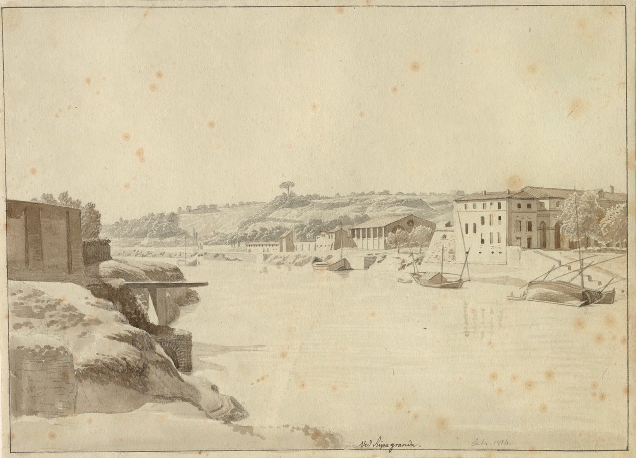 View Over the Tiber Towards Porto di Ripa Grande and Porta Portese Seen From the Bank Below Monte Aventino, Rome by Christoffer Wilhelm Eckersberg