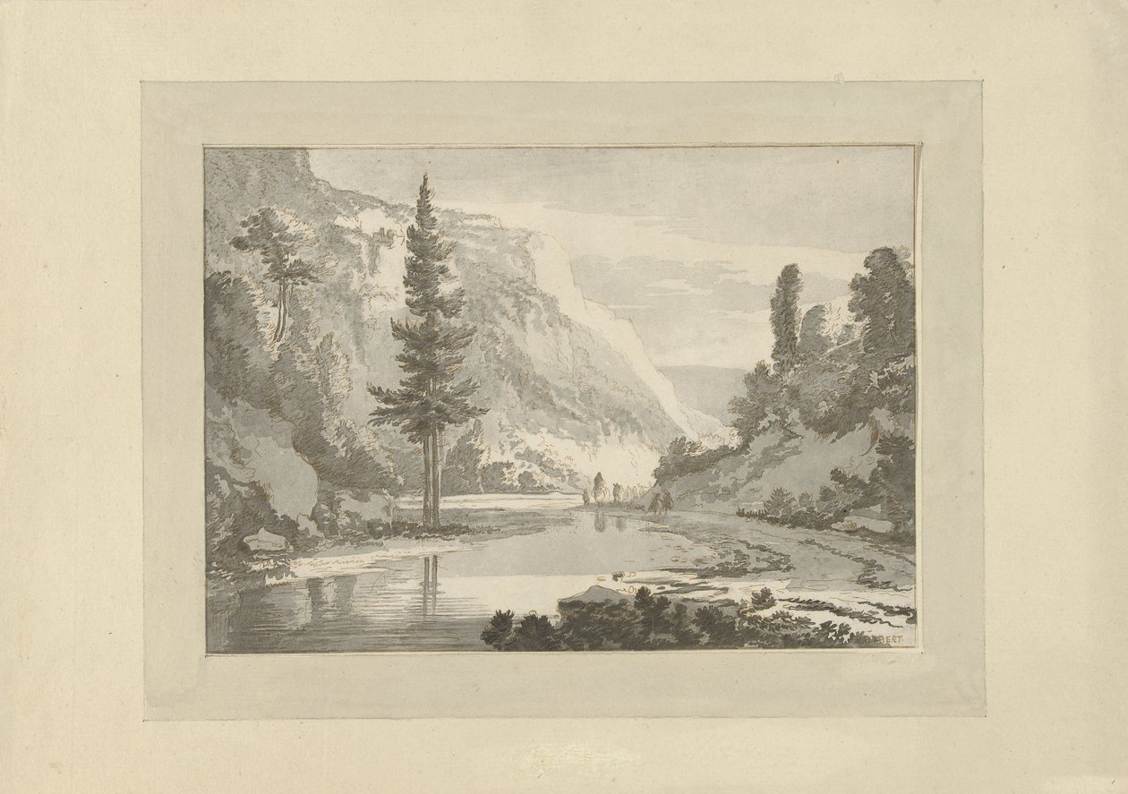 Mountain Landscape with Shepherds on a Riverbank by C. Brouwer