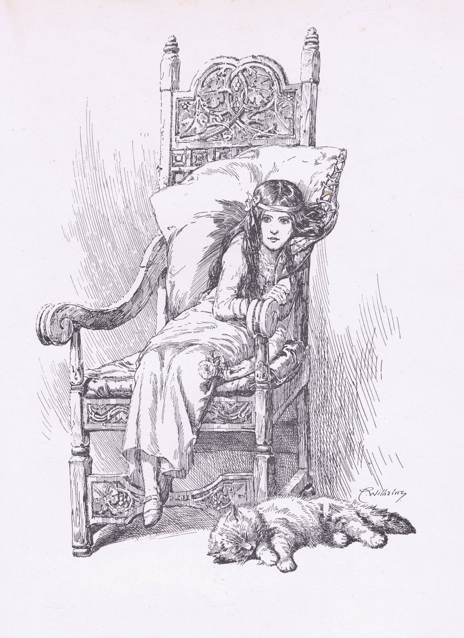 Propped up in the great arm chair, from The Child of the Air published by Duckworth by C. Wilhelm