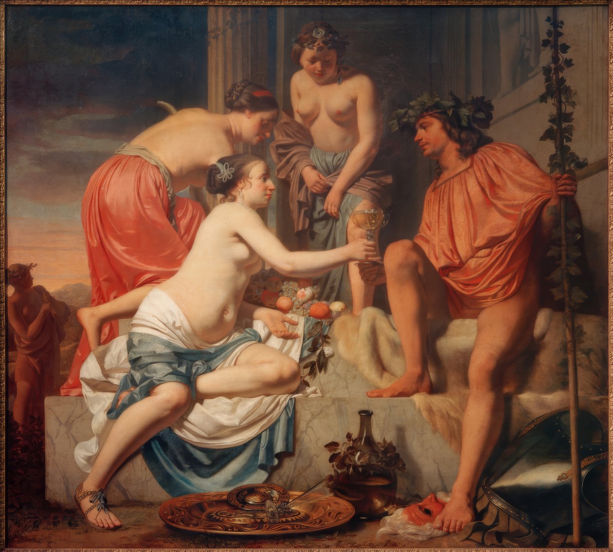The Enthroned Bacchus – Nymphs Offering Bacchus Wine and Fruits by Cesar Boetius van Everdingen