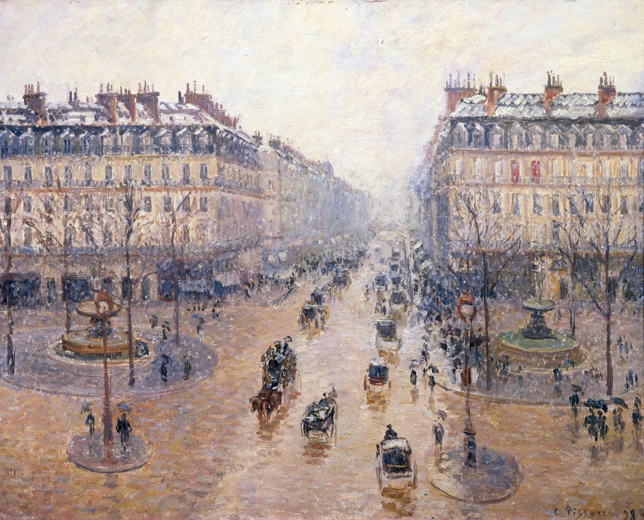 The Avenue of the Opera. Snow. Morning by Camille Jacob Pissarro