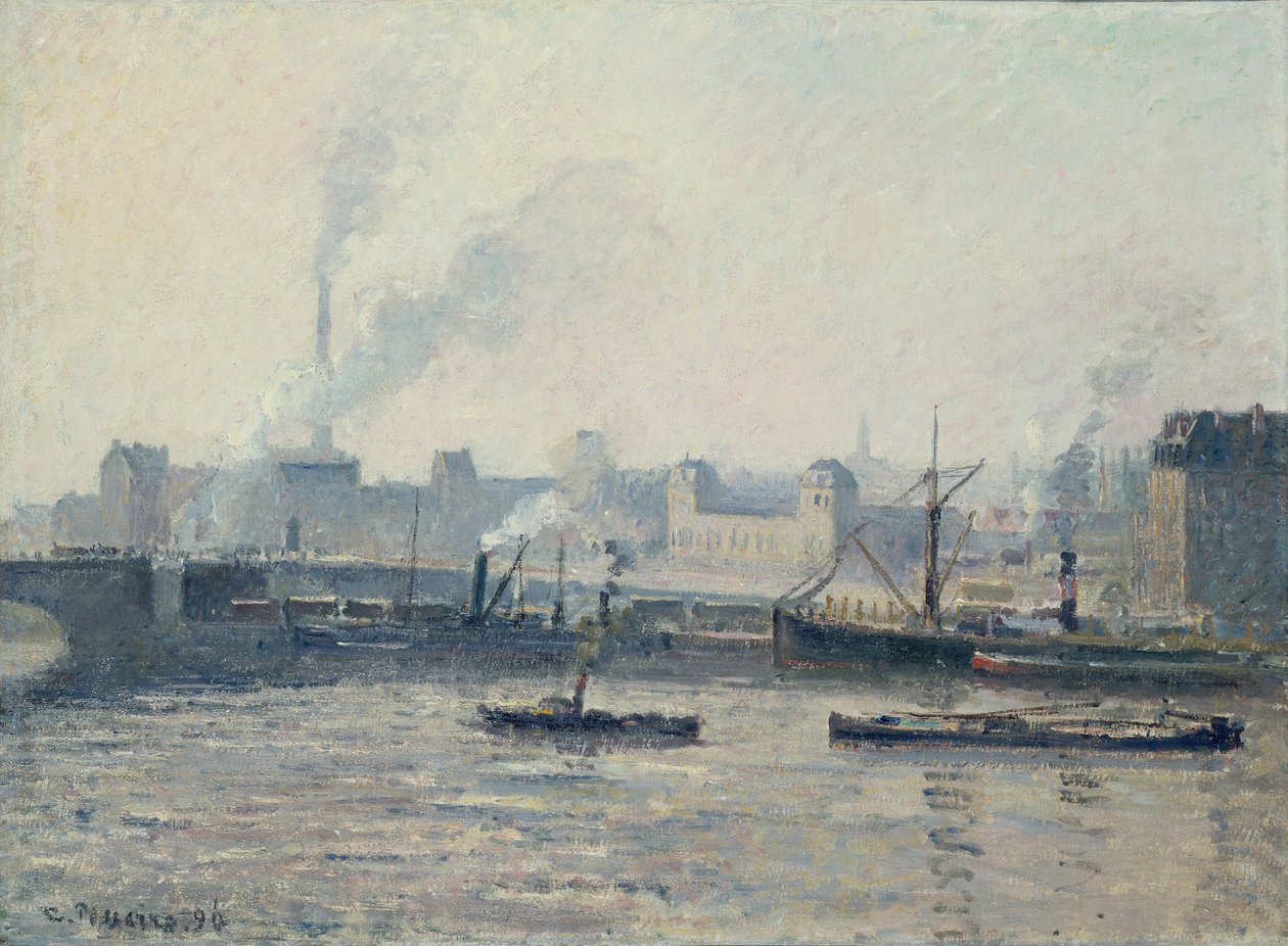 The Saint-Sever Bridge, Rouen, Mist by Camille Pissarro