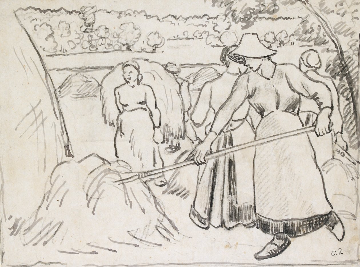 Compositional Study of Harvesters in a Landscape, c. 1893 by Camille Pissarro