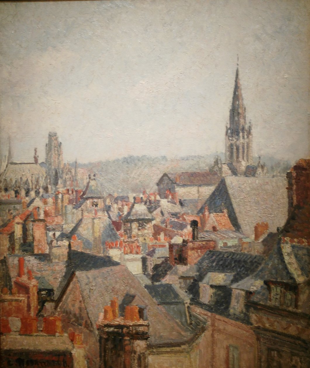 The Roofs of Old Rouen, Sunlight by Camille Pissarro