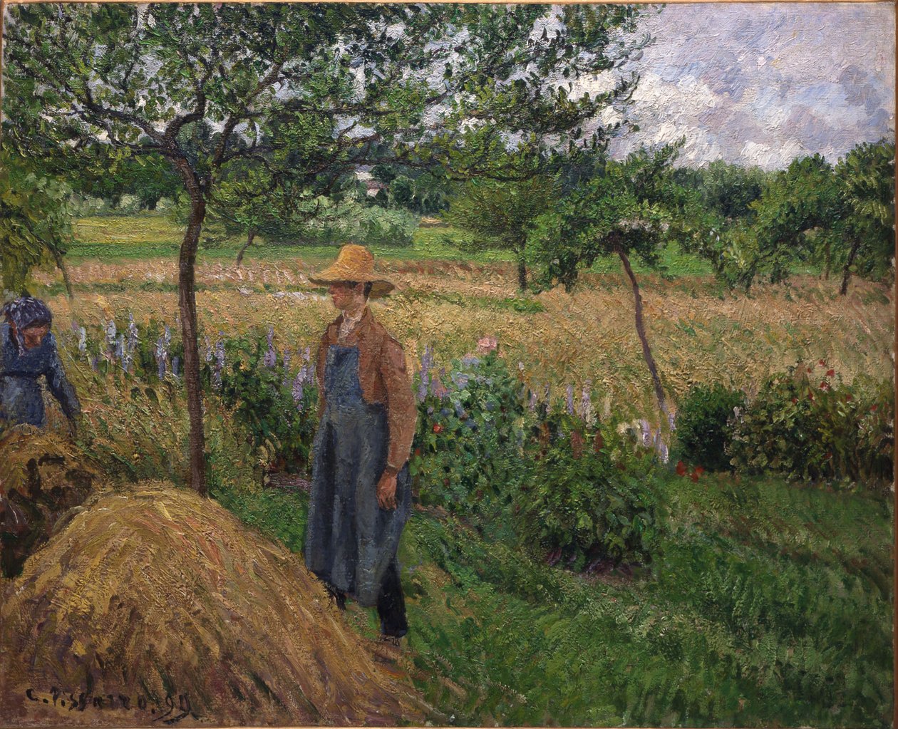 Gardener Standing by a Haystack, Overcast Sky, Éragny by Camille Pissarro