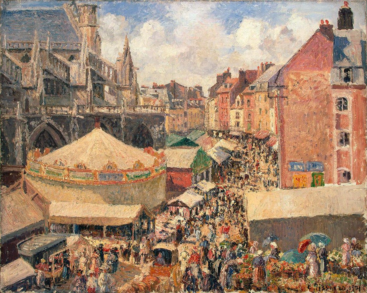 The Fair in Dieppe, Sunny Morning by Camille Pissarro