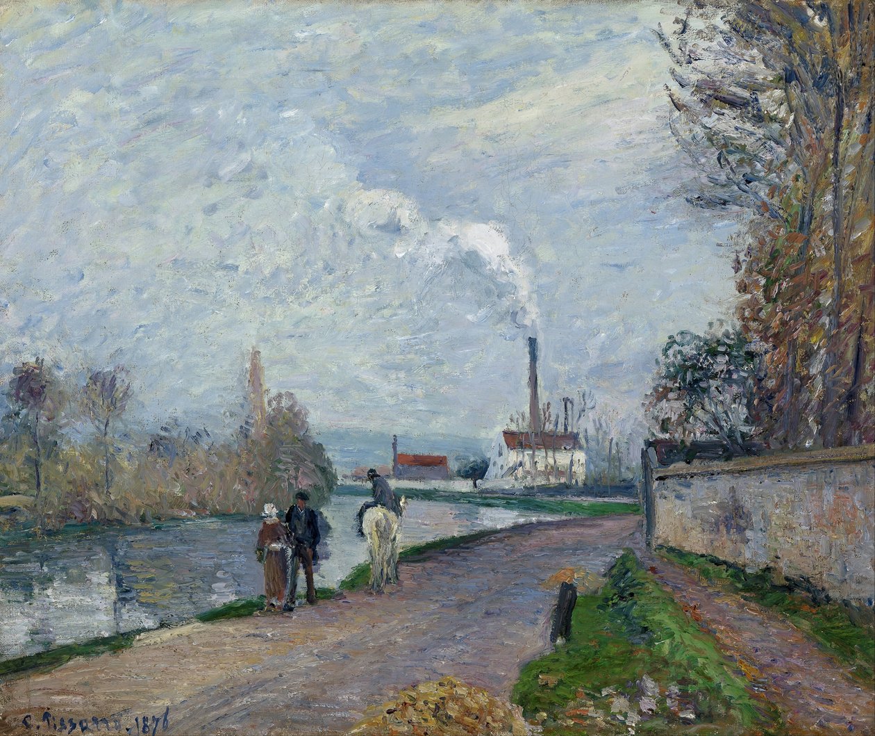 The Oise near Pontoise in Grey Weather by Camille Jacob Pissarro