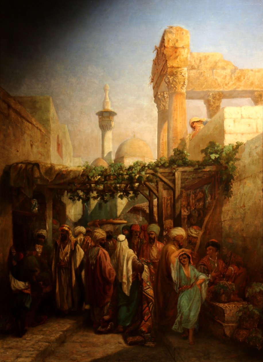 Strollers Near the Bacchus Colonnade in Latakieh by Camille Rogier