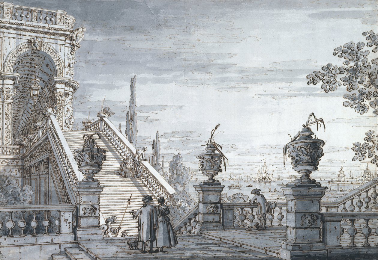 A Capriccio with a Monumental Staircase by Canaletto
