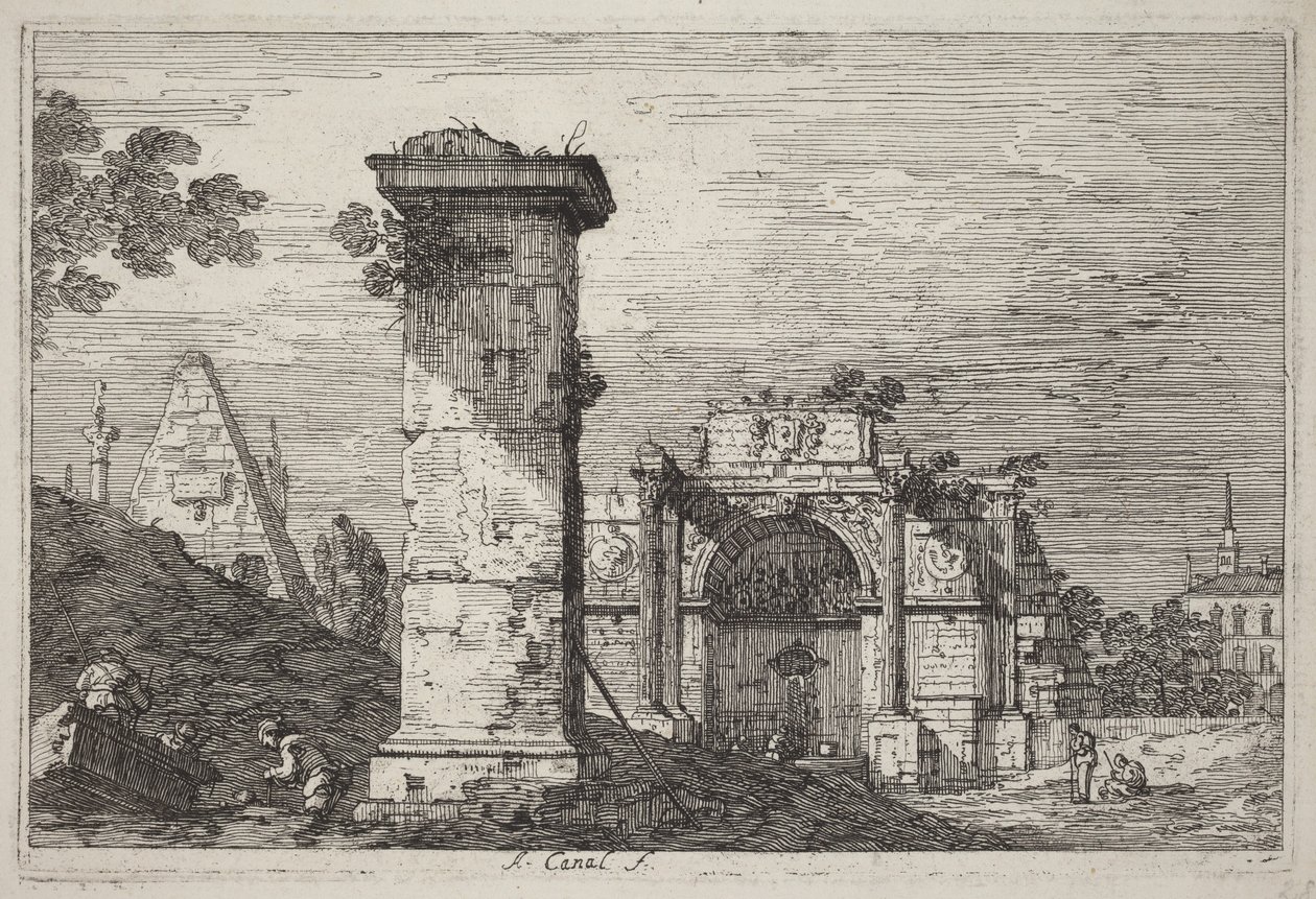 Landscape with Ruined Monuments by Canaletto