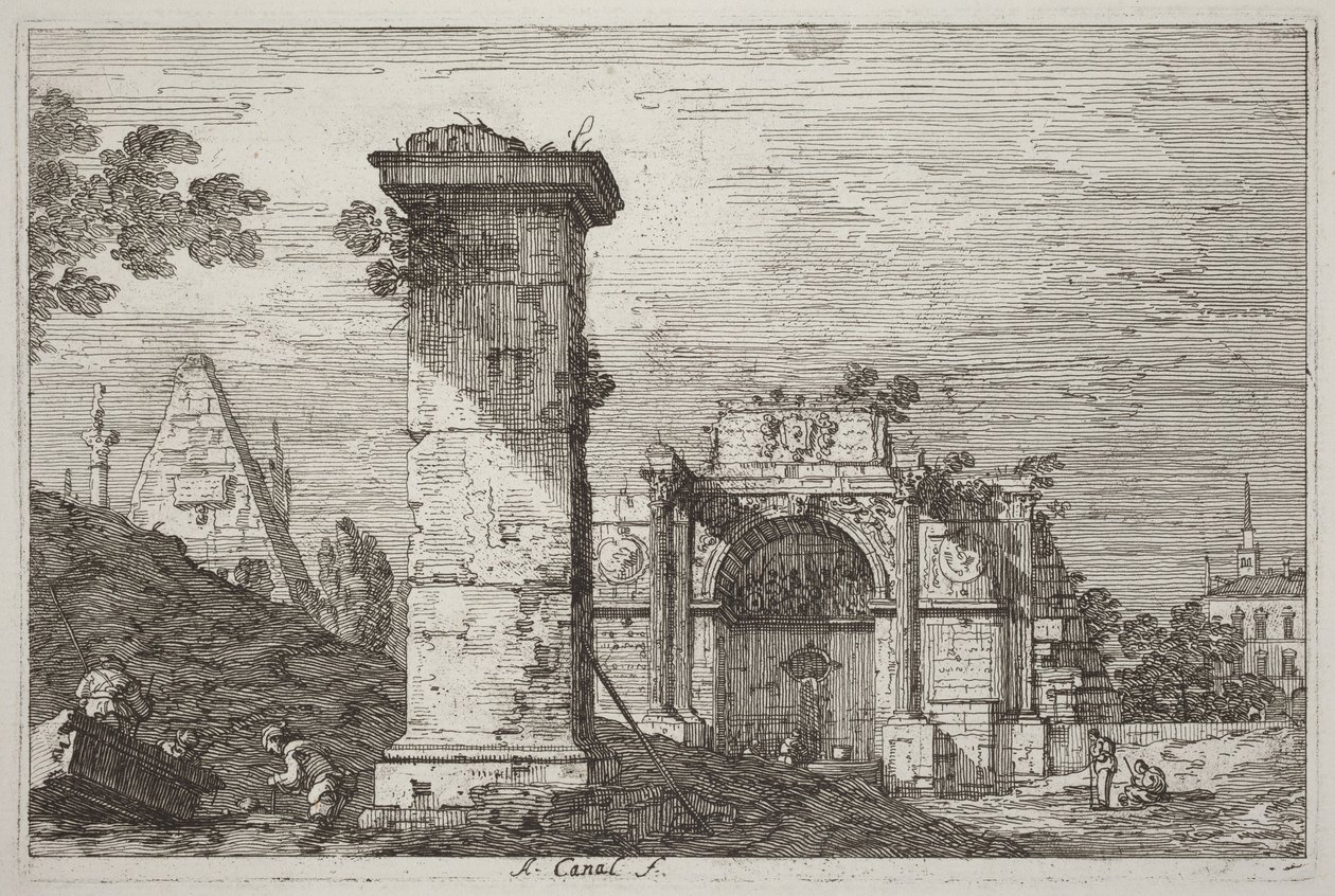 Landscape with Ruined Monuments (right) by Canaletto
