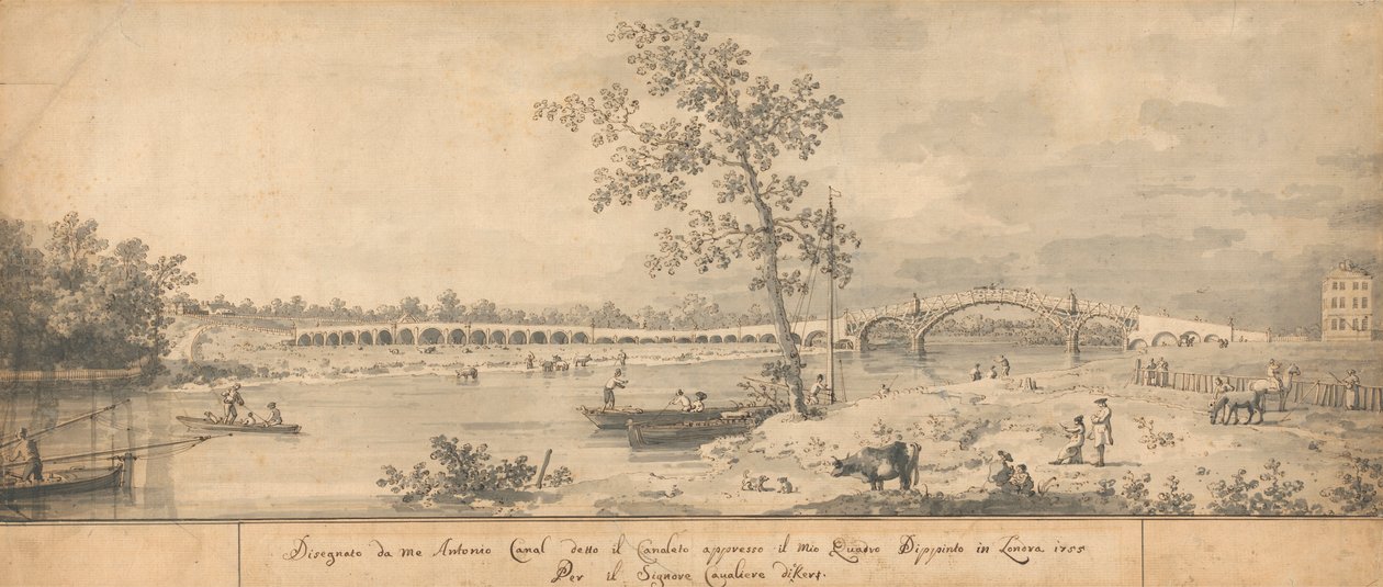 Old Walton Bridge seen from the Middlesex Shore by Canaletto