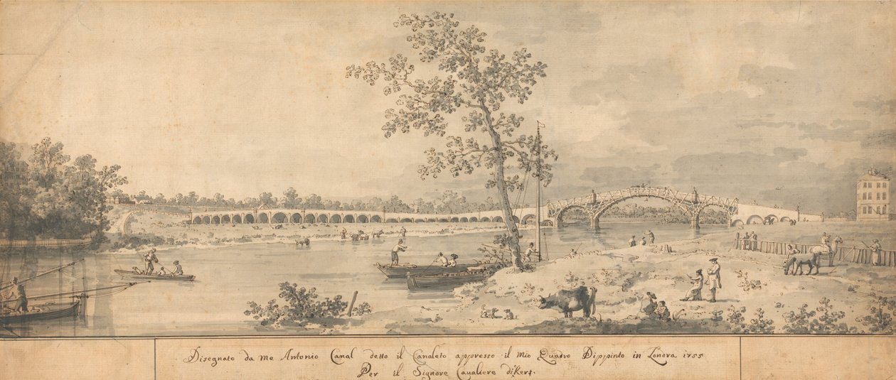 Old Walton Bridge seen from the Middlesex Shore by Canaletto