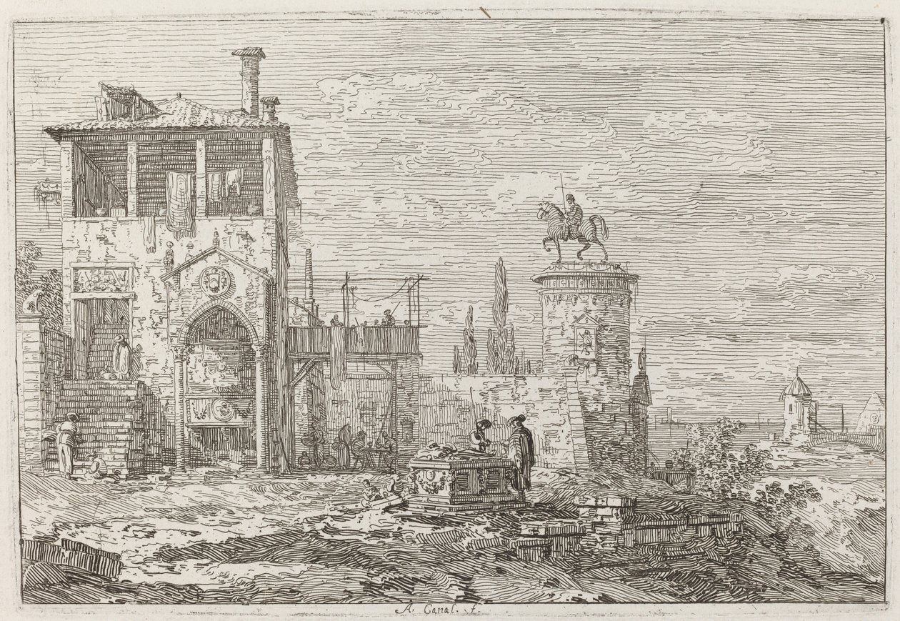 The Equestrian Monument (upper right), c. 1735-1746 by Canaletto