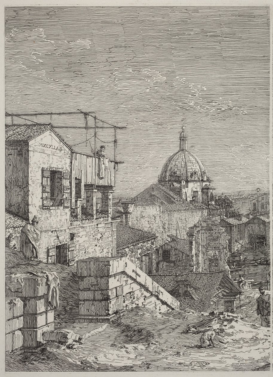 The House with the Inscription (left) by Canaletto