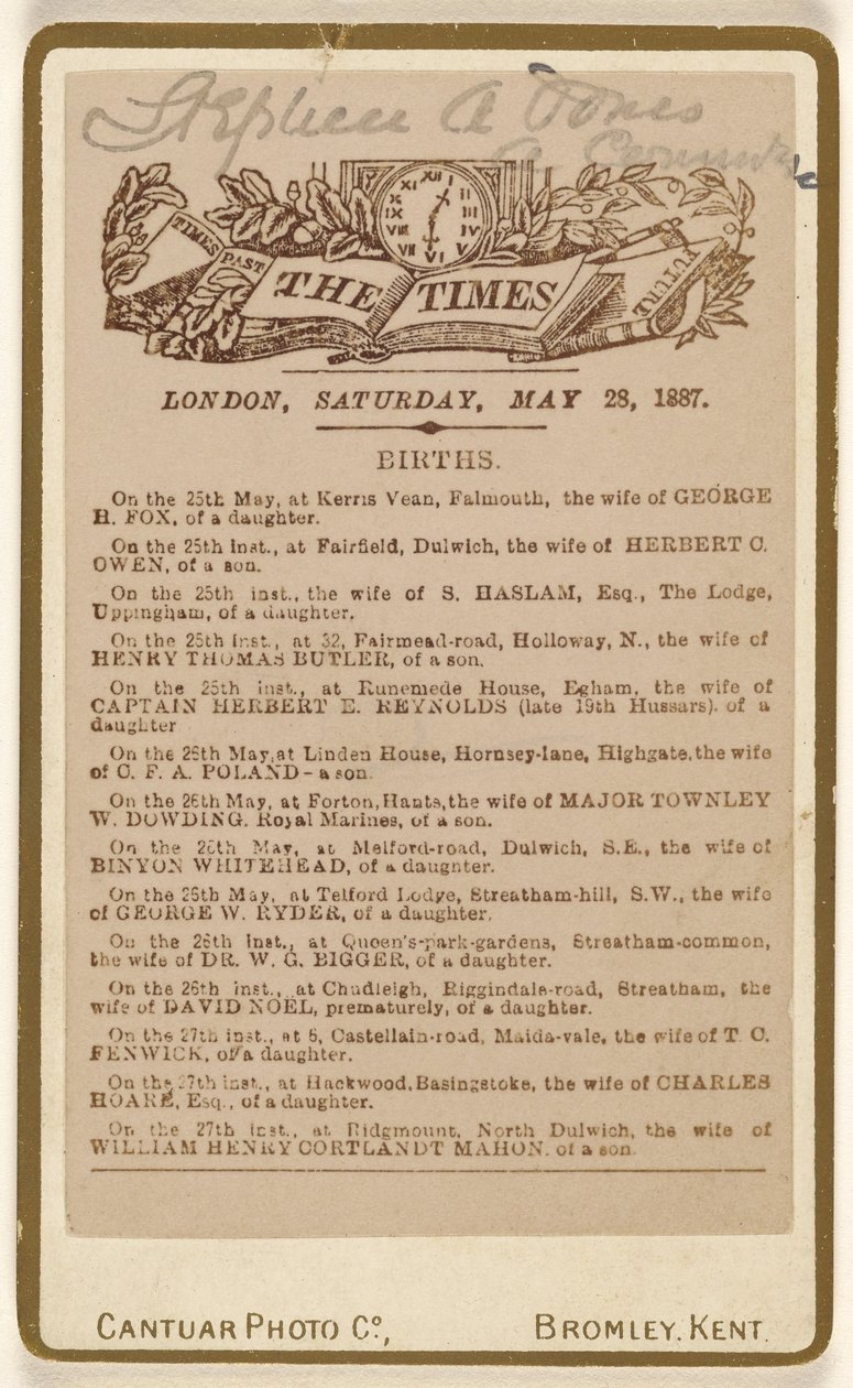 Birth Announcement Page from 