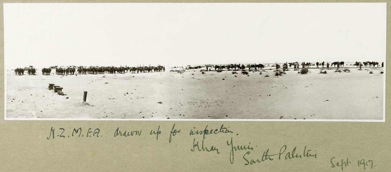 N.Z.M.F.A. Drawn Up for Inspection, Khan Yunis, September 1917 by Capt. Arthur Rhodes