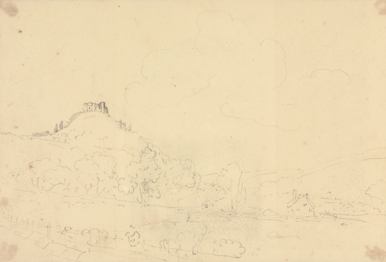 Sketch of a Hilltop Castle with Houses Below by Capt. Thomas Hastings