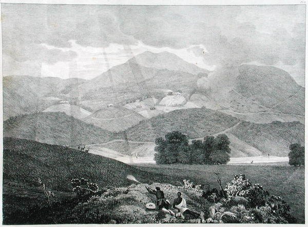 View of Part of the Lake and Cottages at Ottacamund, Neelgherry Mountains, plate 3 from View of the Neilgherries, or Blue Mountains of Coimbetoor, Southern India by Captain McCurdy, published 1830 by Captain E. A. after McCurdy