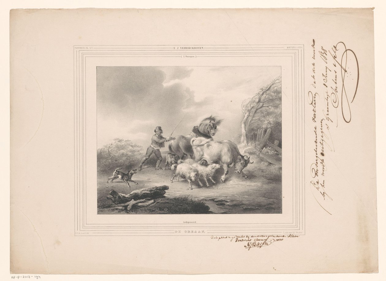 Farmer with His Animals Fleeing from a Hurricane by Carel Christiaan Antony Last