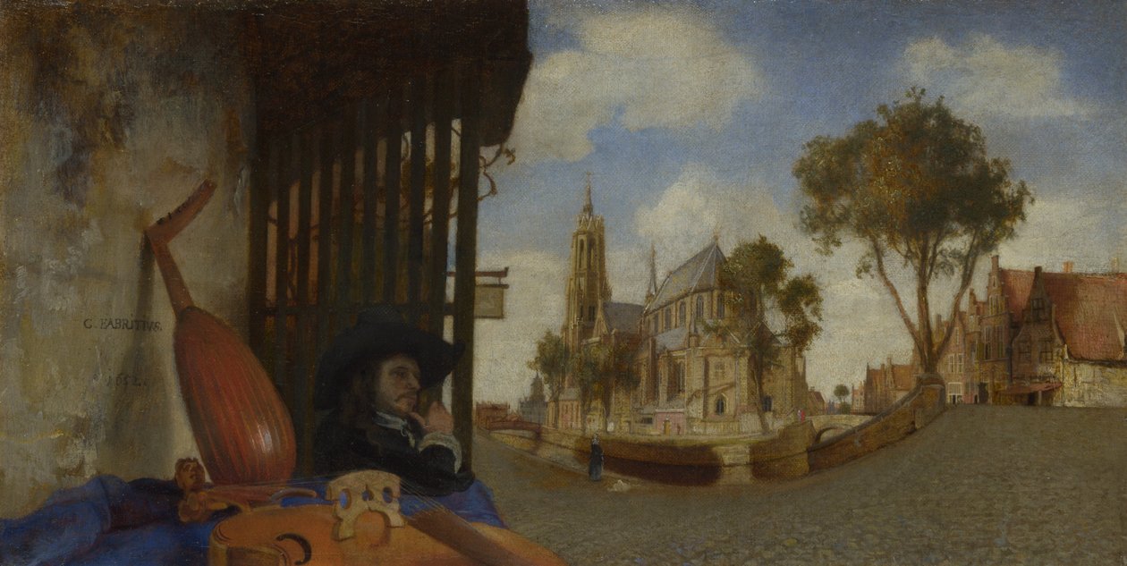 A View of Delft, with a Musical Instrument Sellers Stall, 1652 by Carel Fabritius