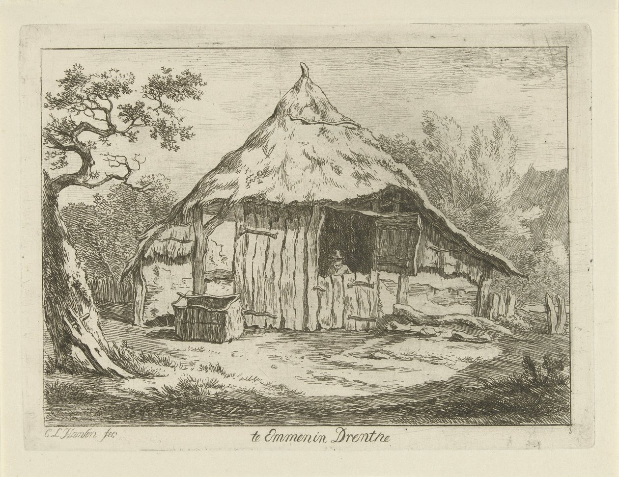Barn with Open Upper Door (At Emmen in Drenthe) (Landscapes 1-6 series) by Carel Lodewijk Hansen