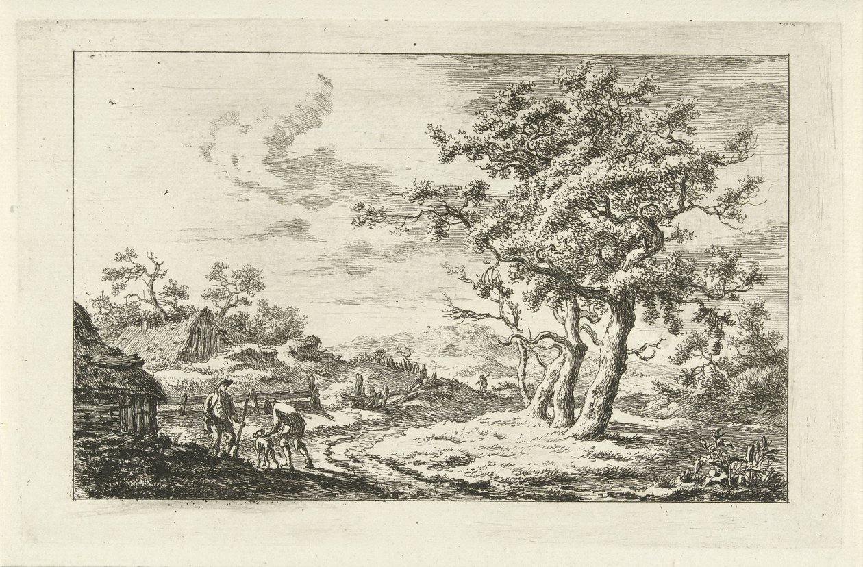 Hunters with a Dog on a Path (Landscapes a-f) by Carel Lodewijk Hansen