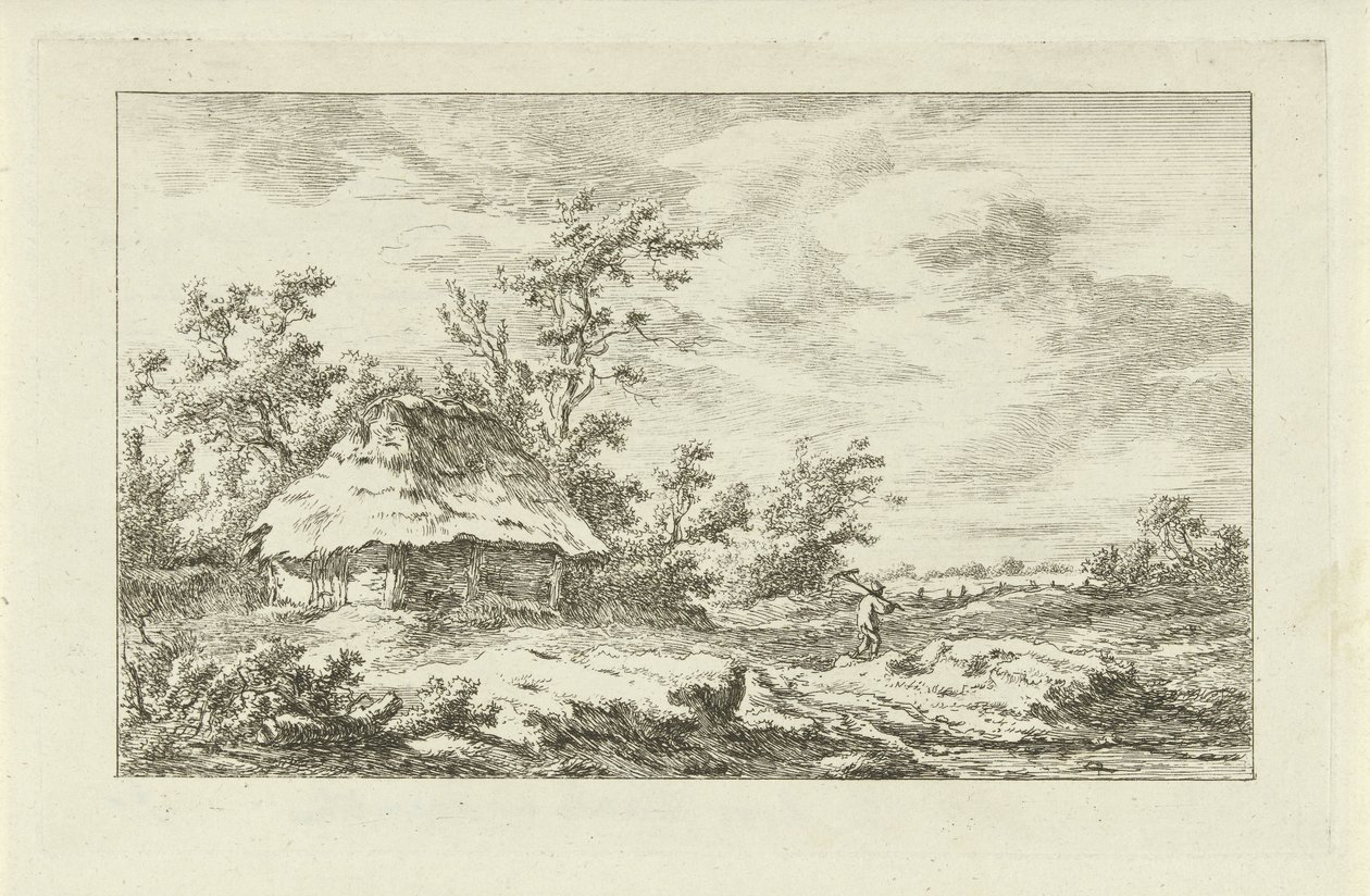 Man with Rake by a Barn (Landscapes A-F) by Carel Lodewijk Hansen