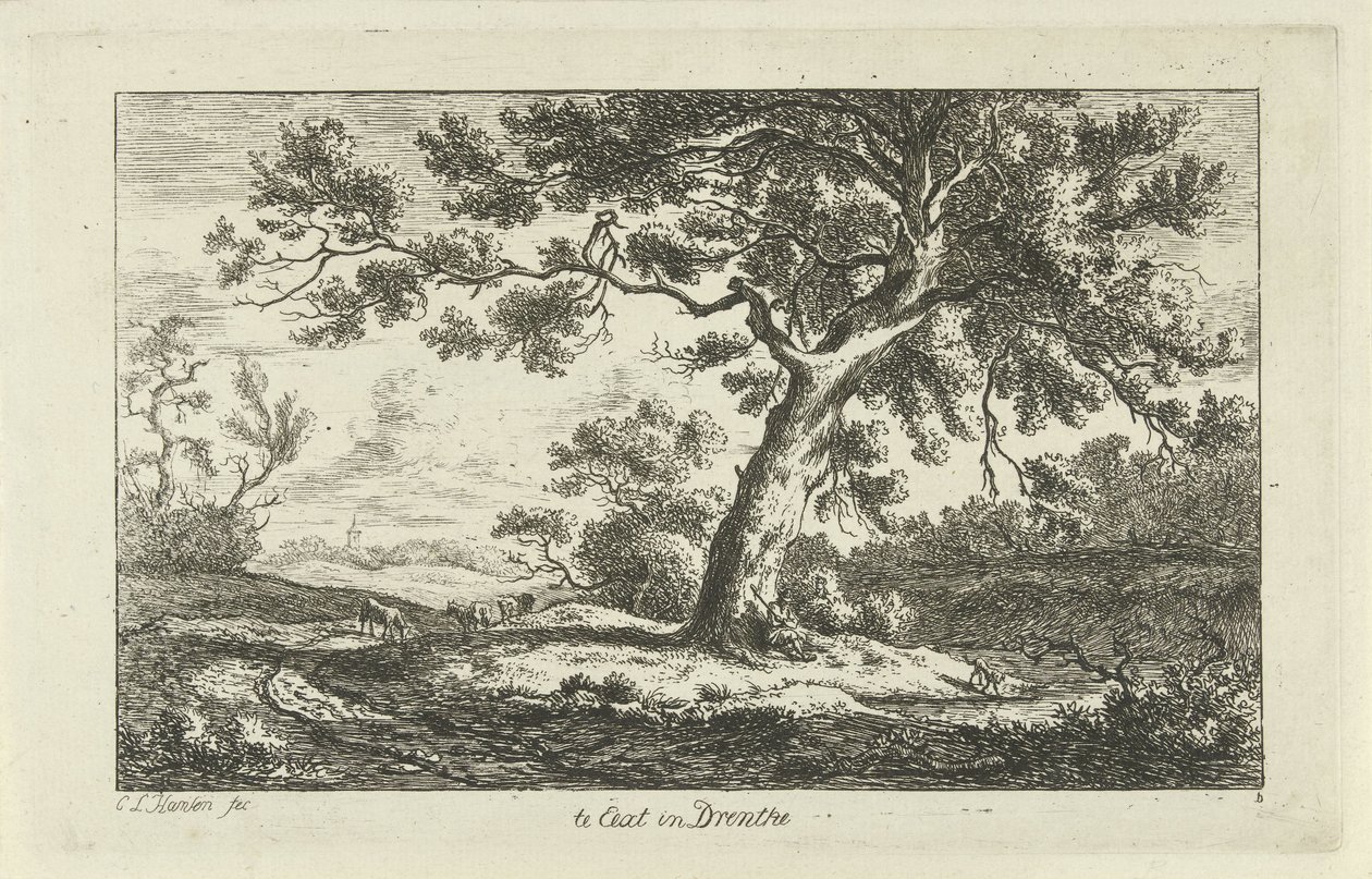 Resting Shepherd (Te Eext in Drenthe, Landscapes a-f) by Carel Lodewijk Hansen