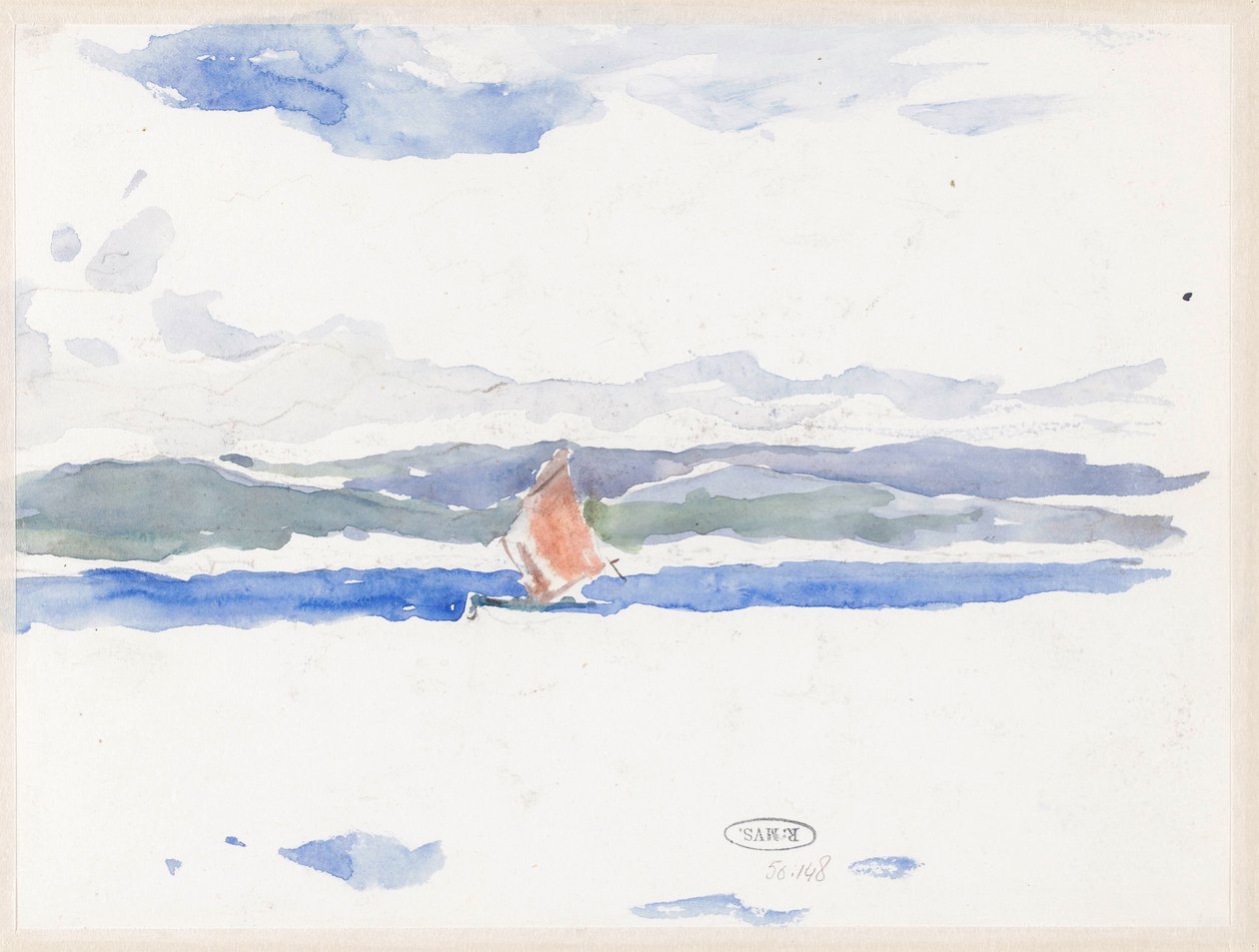 View of the Sea with Boat (?) by Carel Nicolaas Storm van 