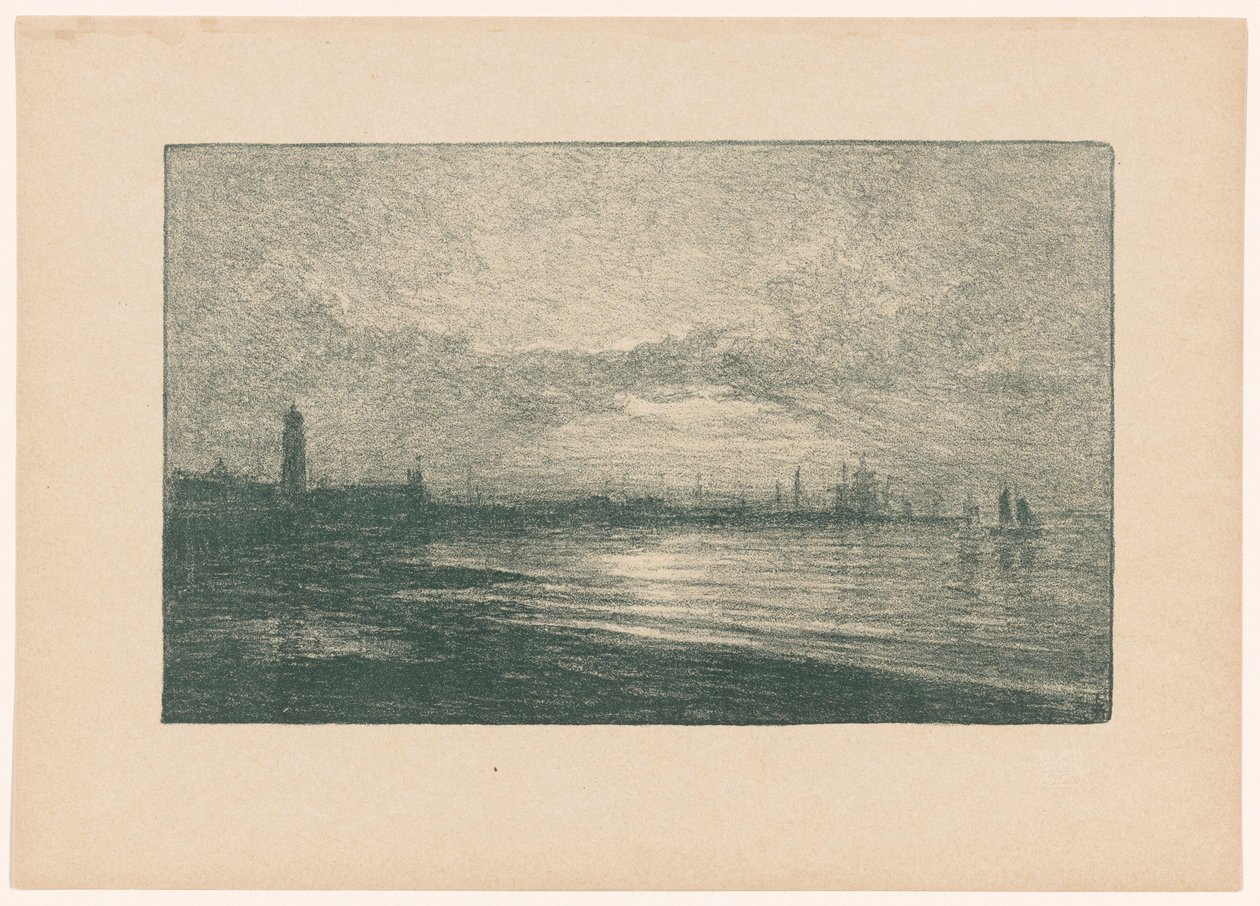 Seaport at evening by Carel Nicolaas Storm van 