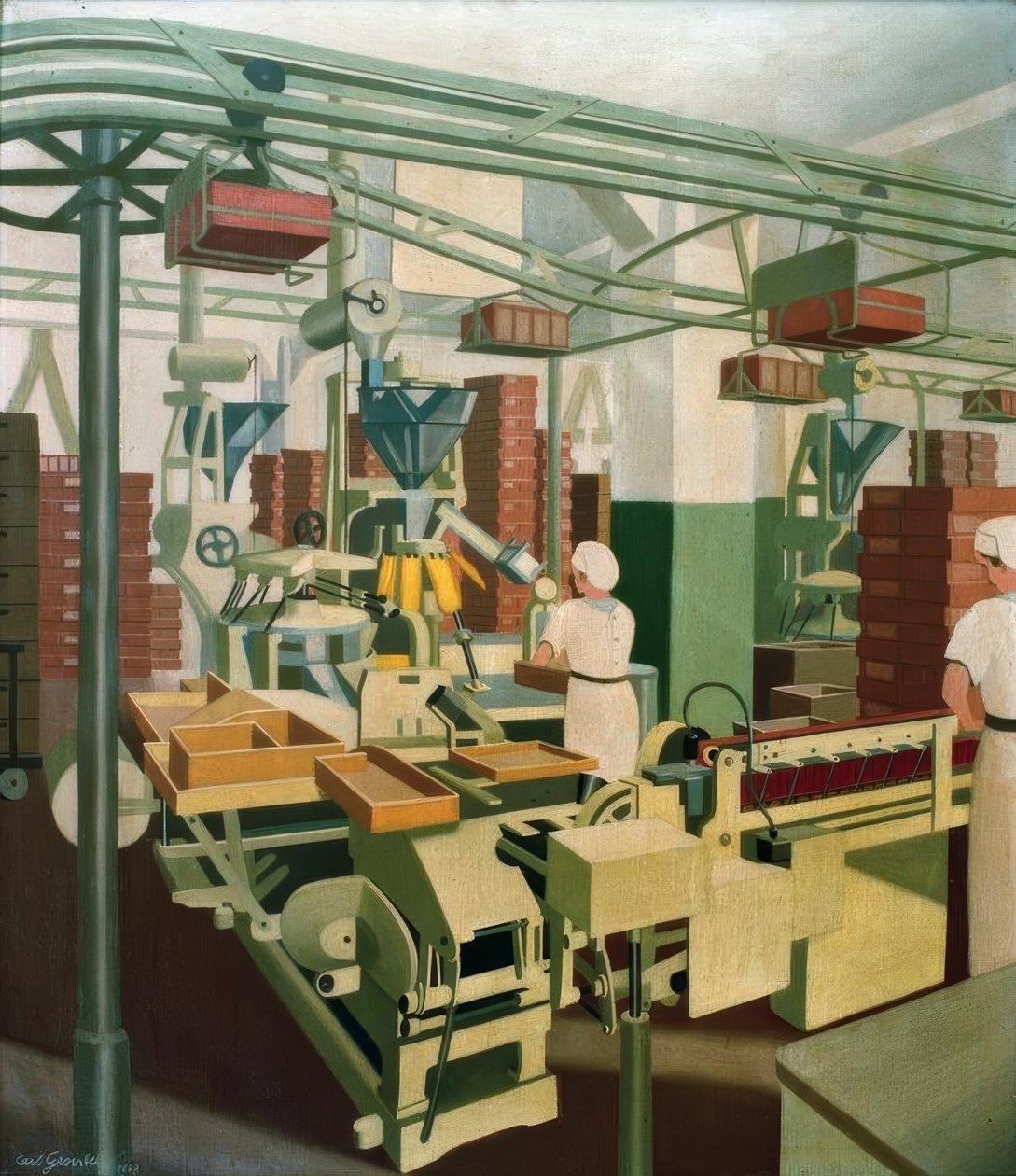 Machine Room with Two Girls at Work by Carl Grossberg