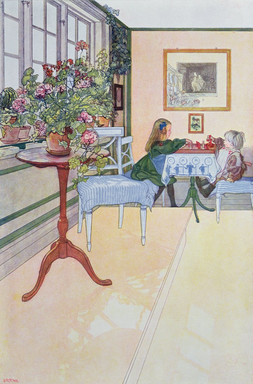 A Game of Chess by Carl Larsson