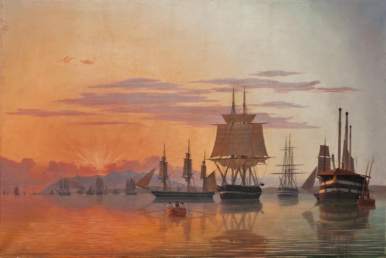 The frigate Thetis and the corvette Flora on the river Tagus by Carl Dahl